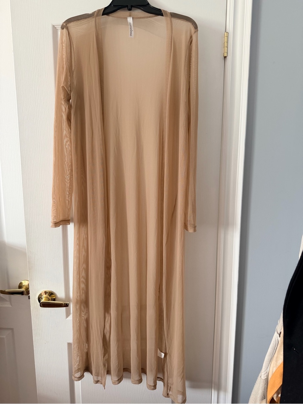 Nameless Nude Tan Sheer Mesh Maxi Robe Cardigan Duster Size L
